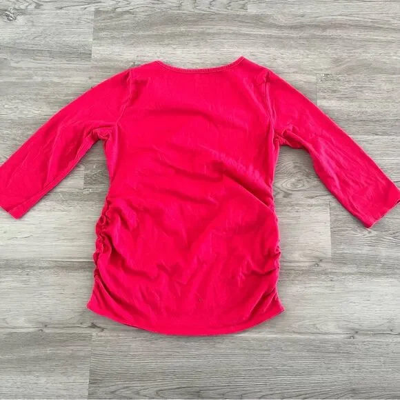Motherhood Maternity Pink 3/4 Sleeve Ruched Sides Top Size Small - Picture 4 of 5